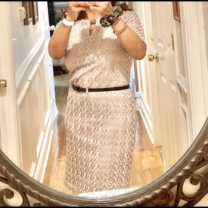 Tan/beige delicate embroidered with lining dress 6